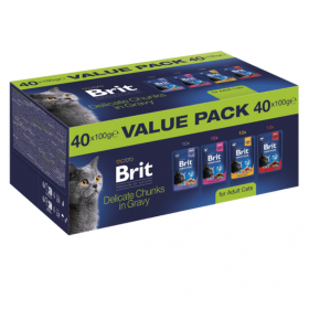 Мокра храна за котки Brit Premium by Nature Delicate Chunks in Gravy – Value Pack  40 x 100 г, 4 вкуса